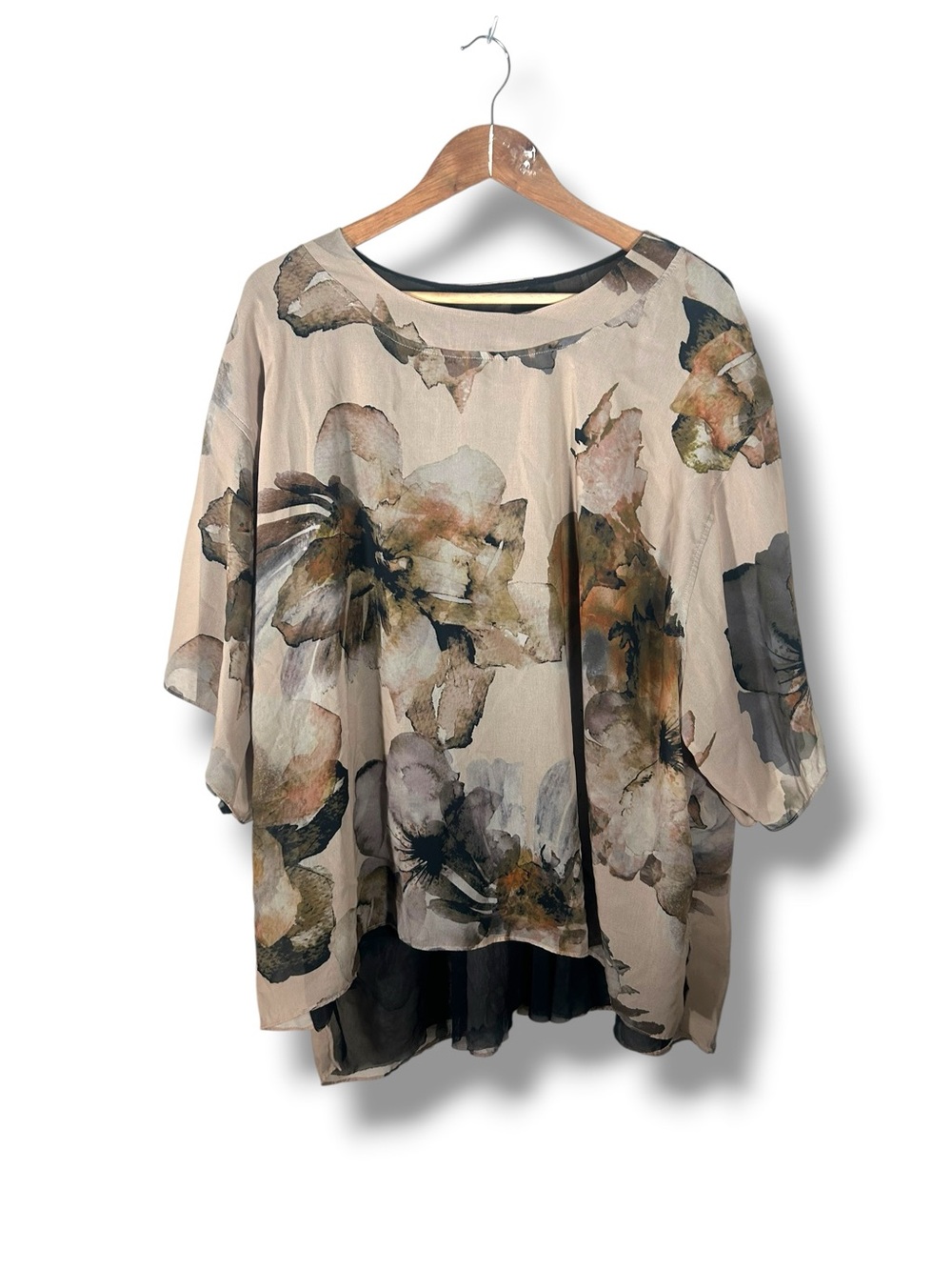 Lisa Bayne Brown Floral Chiffon Flowy Art To Wear Blouse Size M/L